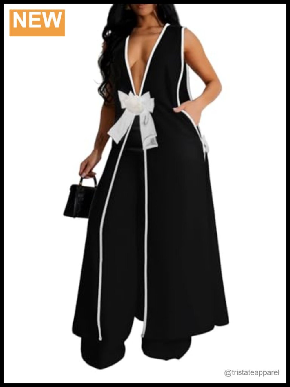 Women's Sleeveless Vest Dress & Wide Leg Pants Suit Set Business Casual Blazer